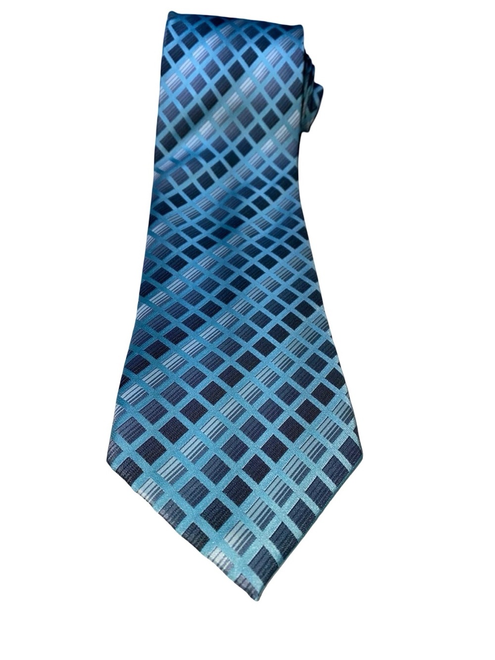 Van Heusen Mens 100% Silk Geometric Grid Tie Handmade Business Executive